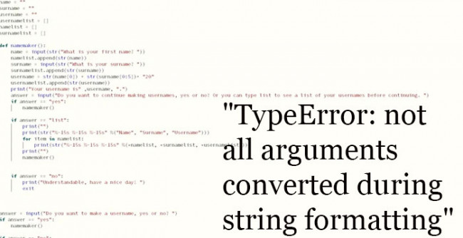 TypeError: not all arguments converted during string formatting